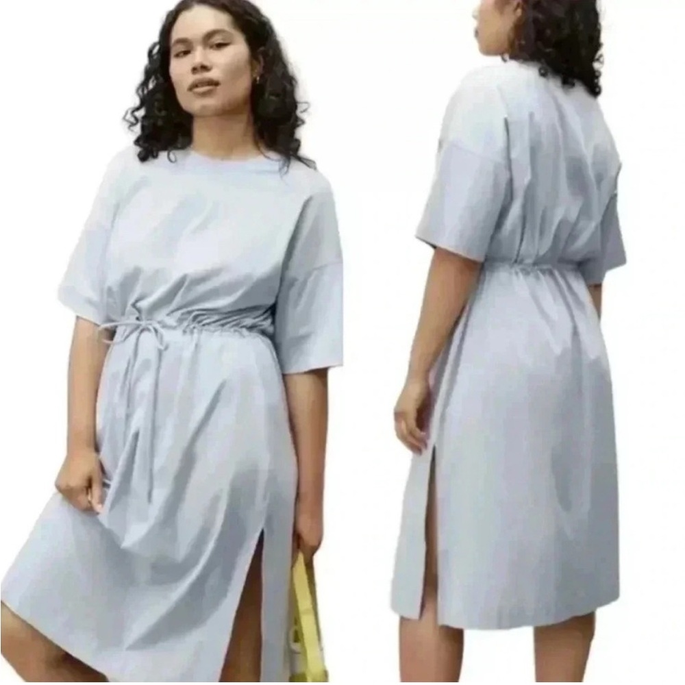 Everlane The Luxe Cotton Short Sleeve Tie Midi Dress | Size Small | Light Blue